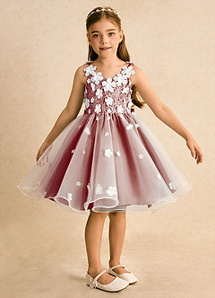 Azazie Junebug vestidos de niña de las flores Vestido de Marfil Terracotta de Tul de Princesa con Encaje image6