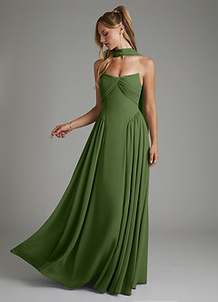 Azazie Evan Robes de demoiselle d'honneur Robe Trapèze en Mousseline de soie Bustier Olive image1