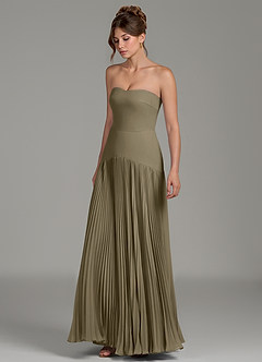 Azazie Yuliana Vestidos de damas de honor Vestido de Verde Sauce de Gasa de Línea A con Sin tirantes image5