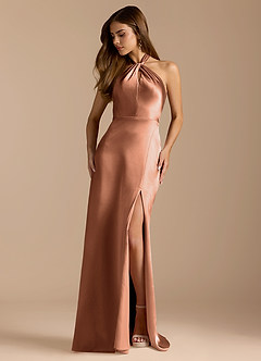 Azazie Tracie Bridesmaid Dresses Bronzer A-Line Pleated Metallic Satin Dress image3