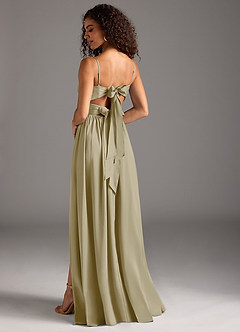 Azazie Zeya Robes de demoiselle d'honneur Robe Trapèze en Satin extensible Plissée Vert Mousse image1