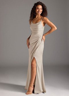 Azazie Deandra Robes de demoiselle d'honneur Robe Sirène en Satin extensible Plissée Givre image1