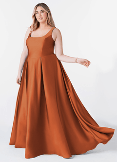 Azazie Neve Bridesmaid Dresses Cinnamon Ball-Gown with Pockets Stretch Satin Dress image9