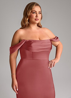 Azazie Saige Suknie dla druhen Osłona Zza ramienia Satyna elastyczna Do ziemi Sukienka image14