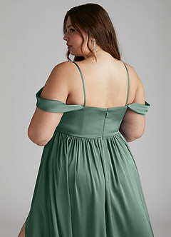 Azazie Morana Bridesmaid Dresses Eucalyptus A-Line Off the Shoulder Stretch Satin Convertible Dress image16