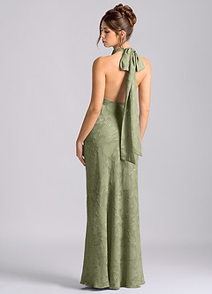 Azazie Velli Brudtärnklänningar Klä av Sjöjungfru i Blommig Utbrändhet Hög hals Pistasch image2