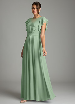 Azazie Daphne Modest Bridesmaid Dresses A-Line Ruffled Chiffon Floor-Length Dress image3