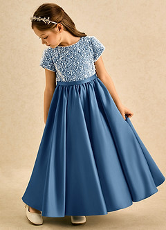 Azazie Cashew Flower Girl Dresses Twilight Ball-Gown with Sleeves Matte Satin Dress image5