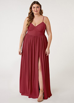 Azazie Zeya Bridesmaid Dresses Pomegranate A-Line V-Neck Pleated Chiffon Dress image6