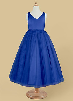 Azazie Marybell Flower Girl Dresses Royal Blue A-Line Bow Tulle Dress image5