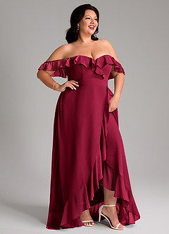 Azazie Lyra Bridesmaid Dresses Burgundy A-Line Chiffon Convertible Dress image4