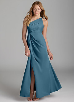 Azazie Mika Junior Robe Trapèze en Satin extensible Plissée Bermude image1