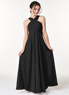 Azazie Kaleigh Junior Black A-Line Pleated Chiffon Dress image4