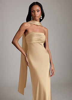 Azazie Saylor 신부 들러리 드레스 인어 스트랩리스 스트레치 새틴 바닥 길이 드레스 image1