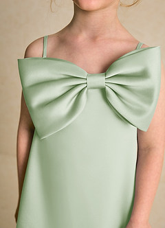 Azazie Kiwi Blumenmädchenkleider A-Linie Spaghetti Riemen Matte Satin Kleid Staubiger Salbeigrün image6