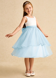 Azazie Rene Flower Girl Dresses Ivory Sky Blue A-Line Bow Tulle Dress image1