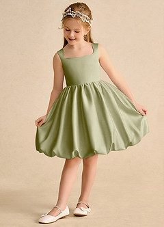 Azazie Nirvana Robe Demoiselle D'honneur Fillette Robe Princesse en Mat Satiné Rayé Vert Mousse image3