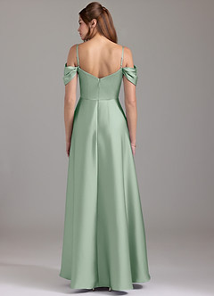 Azazie Marley Bridesmaid Dresses Agave A-Line Off the Shoulder Stretch Satin Convertible Dress image5