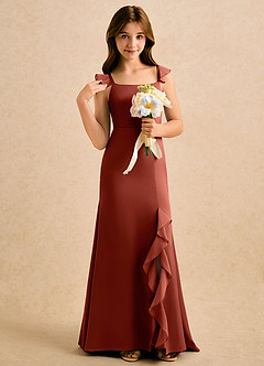 Azazie Novalie Girls Formal Flower Girl Dresses Terracotta Mermaid Bow Stretch Satin Dress image5