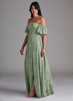 Azazie Sue Vestidos de damas de honor Vestido de Agave de Devorado Floral de Corte en A Convertible con Vestidos sin tirantes image3