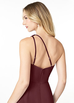 Azazie Latrice 신부 들러리 드레스 쉬스 한쪽 어깨 스트레치 새틴 바닥 길이 드레스 image4