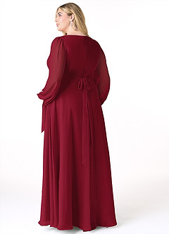 Azazie Leonia Bridesmaid Dresses Burgundy A-Line Long Sleeve Chiffon Dress image9
