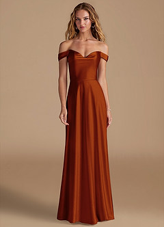 Azazie Jackalin Bridesmaid Dresses Auburn A-Line Off the Shoulder Metallic Satin Convertible Dress image1