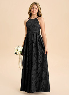 Azazie Arianthe Junior Abito A-Line in Burnout Floreale Plissettato Nero image6