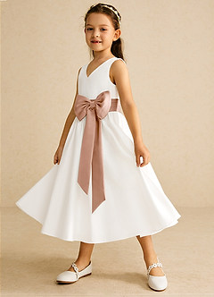 Azazie Darling Flower Girl Dresses Ivory Champagne Rose A-Line Bow Cotton Dress image3