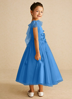 Azazie Minia Flower Girl Dresses Blue Jay A-Line Bow Matte Satin Dress image2