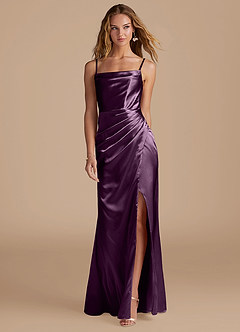 Azazie Marzia Bridesmaid Dresses Plum Mermaid Pleated Metallic Satin Dress image4