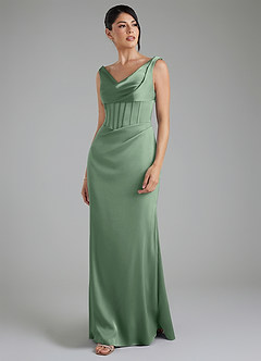 Azazie Spencer Bridesmaid Dresses Matcha Mermaid Pleated Stretch Satin Dress image5