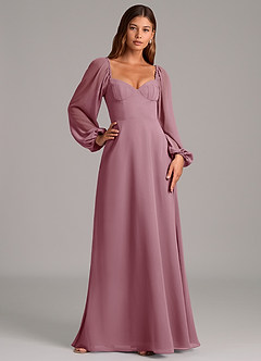 Azazie Annistyn Bridesmaid Dresses Vintage Mauve A-Line Long Sleeve Chiffon Dress image5