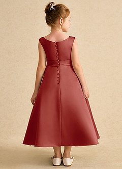 Azazie Eve Abiti da Ragazza di Fiori Abito A-Line in Raso Opaco Plissettato Terracotta image2