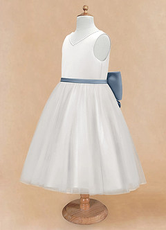 Azazie Seline Blumenmädchenkleider A-Linie Schleifen Tüll Kleid Elfenbein Taubenblau image8