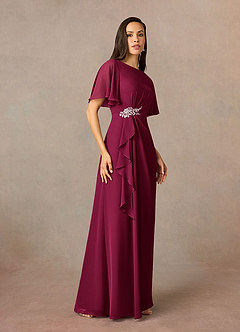 Azazie Rain vestidos de madre de la novia Vestido Borgoña de Gasa de Corte Recto con Con pedrería image2
