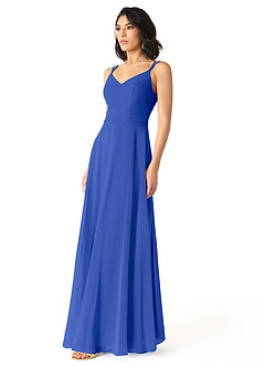 Azazie Janine Bridesmaid Dresses Royal Blue A-Line V-Neck Chiffon Dress image2