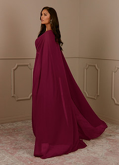 Azazie Isa vestidos de madre de la novia Vestido Borgoña de Gasa de Corte en A con Cuello en V plisado image3