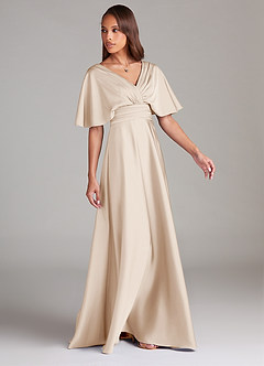 Azazie Pamela Bridesmaid Dresses White Alabaster A-Line Pleated Stretch Satin Dress image3