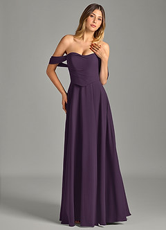 Azazie Chelsey Abiti da Damigella Abito Convertibile A-Line in Chiffon a Spalla Scoperta Prugna image4