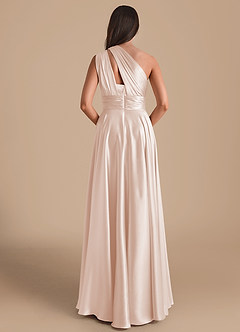 Azazie Charlize Bridesmaid Dresses Rose Gold A-Line One Shoulder Metallic Satin Dress image2