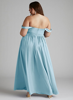 Azazie Morana Final Sale Sky Blue A-Line Off the Shoulder Stretch Satin Convertible Dress image14