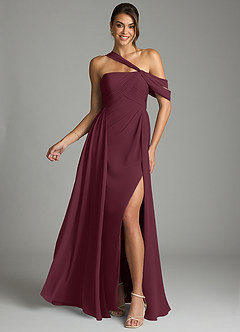 Azazie Kassandra Bridesmaid Dresses Cabernet A-Line Off the Shoulder Chiffon Dress image1