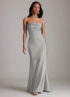 Azazie Saylor Vestidos de damas de honor Vestido de Plata de Satén Elástico de Corte Sirena con Sin tirantes image2