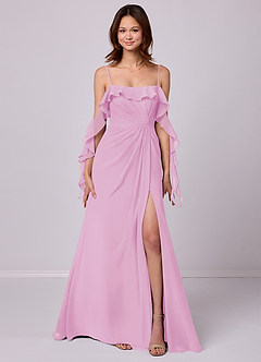 Barbie ♥ Azazie Robes de demoiselle d'honneur Robe Trapèze Convertible en Mousseline de soie Épaule décolletée Rose Bonbon image7