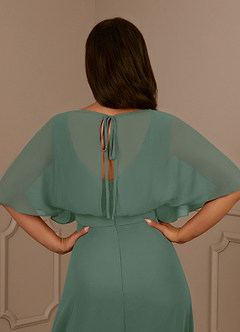 Azazie Oksana Mother of the Bride Dresses Eucalyptus A-Line V-Neck Pleated Chiffon Dress image5