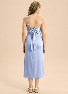 Azazie Mai Junior Osłona Pofałdowany Satyna elastyczna Długość herbaty Młodsza druhna Sukienka image2