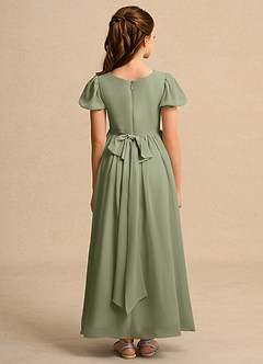 Azazie Lilia Girls Formal Robe Demoiselle D'honneur Fillette Robe Trapèze en Mousseline de soie avec manches Pistache image2