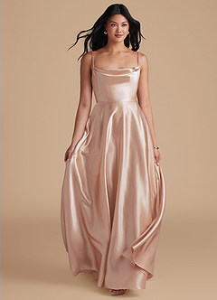 Azazie Elle Bridesmaid Dresses English Rose A-Line with Pockets Metallic Satin Dress image5