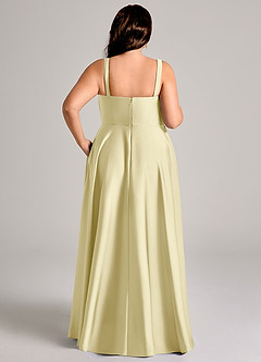 Azazie Shaude Vestidos de damas de honor Vestido de Sorbete De Limón de Satén Elástico de Corte en A con Plisado image13